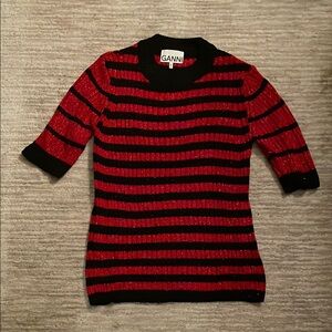 GANNI Red and Black Striped Sweater